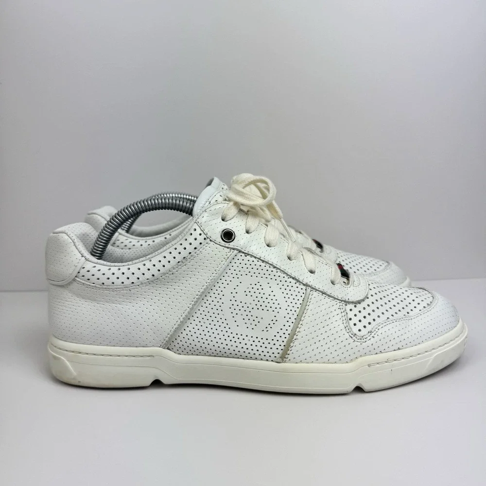 Auth Gucci Sneakers Men's GG Leather White PRAGA 212452 Shoes 7.5 G US 8 Eu 41.5